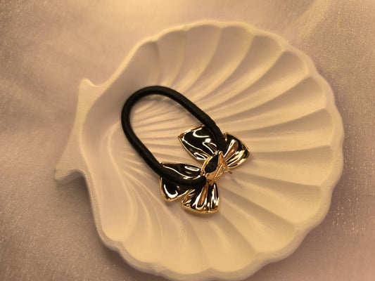 Golden Bow Charm Hair Tie – Luxe Glossy Finish
