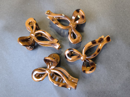 Glossy Tortoise Bow Clips – Mocha Swirl