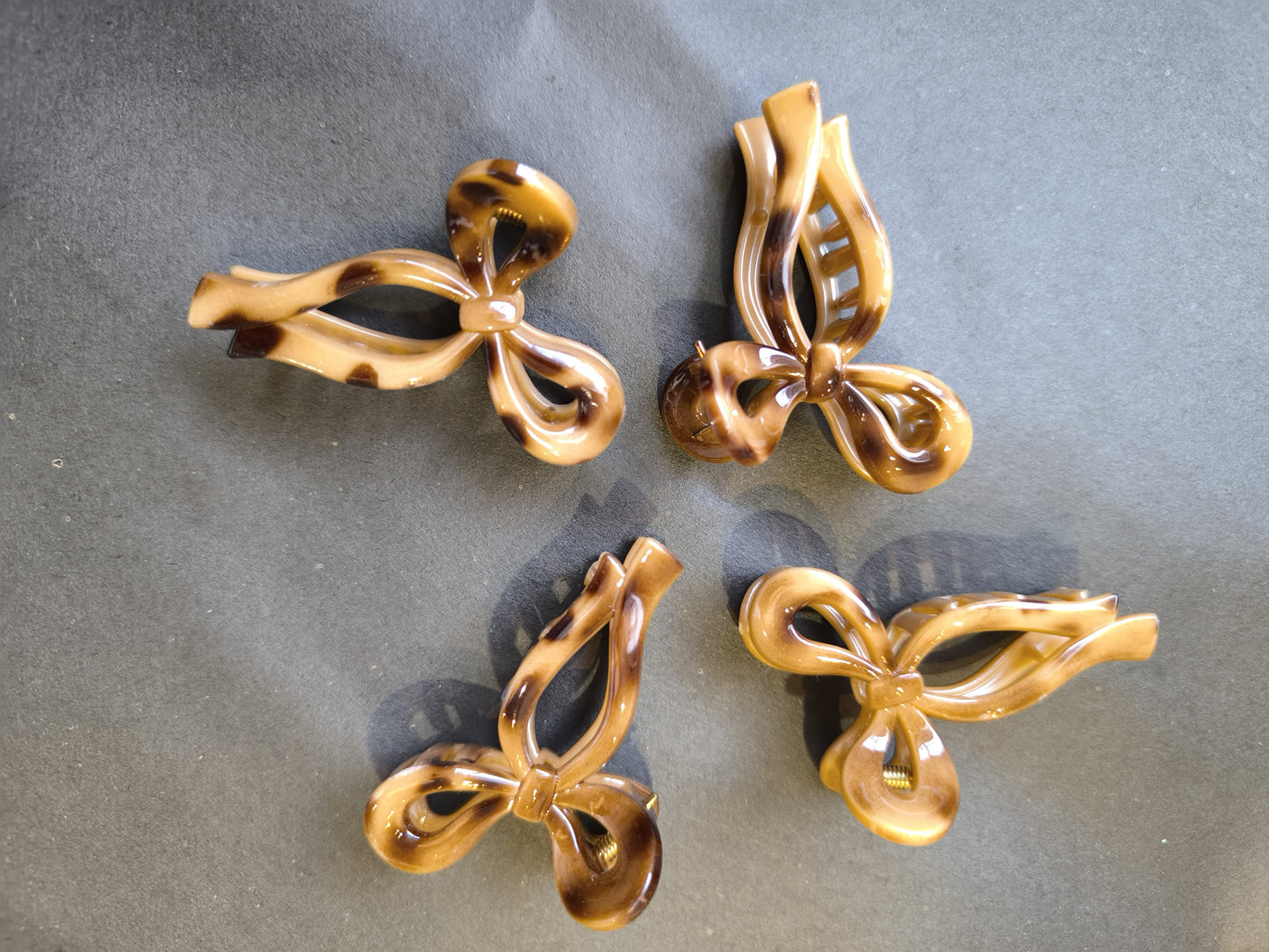 Glossy Tortoise Bow Clips – Mocha Swirl