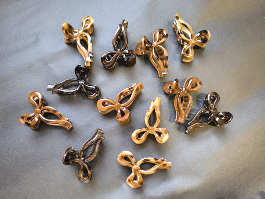 Glossy Tortoise Bow Clips – Mocha Swirl